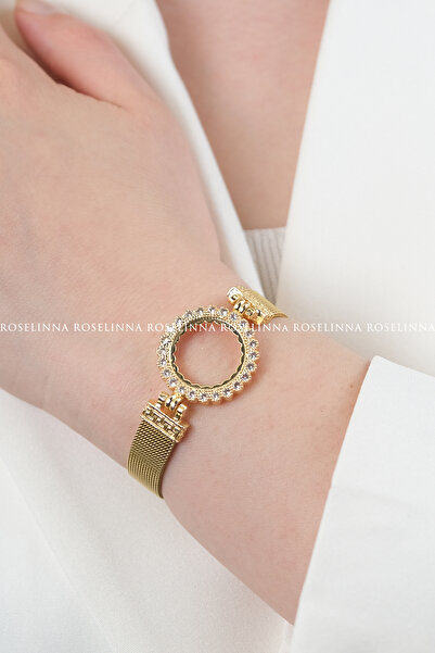 ROSELİNNA Çeyrek Çerçeveli Çelik Bileklik, Kordonlu Çeyrekli Bileklik Modeli
