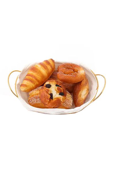 PUFO Coș rotund de bucătărie metalic pentru servirea pâinii, cu husă textilă detașabilă, 24 x 24 cm, auriu
