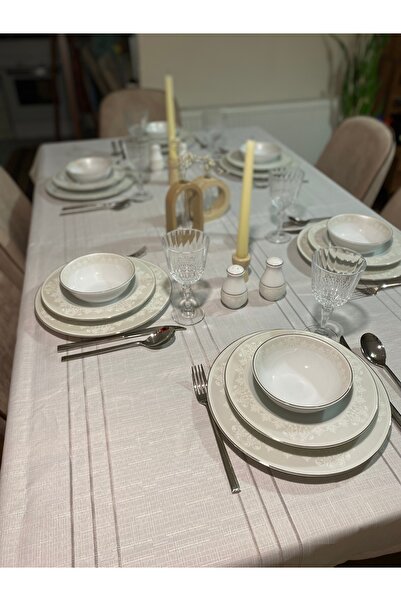 Melek Çeyiz 6-8 Kişilik Keten Yemek Masası Örtüsü