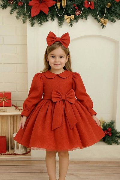 Nissa Pomegranate Flower Baby Girl's Dress with Collar
