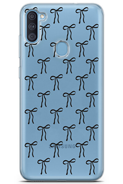 moonset Samsung Galaxy A11 / M11 Uyumlu Siyah Fiyonk Tasarımlı Baskılı Şeffaf...