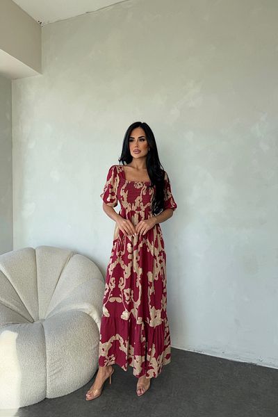 LİLA İSTANBUL Square Neck Watermelon Sleeve Ethnic Print Summer Dress (Standard Size S/M/L/Xl Available)