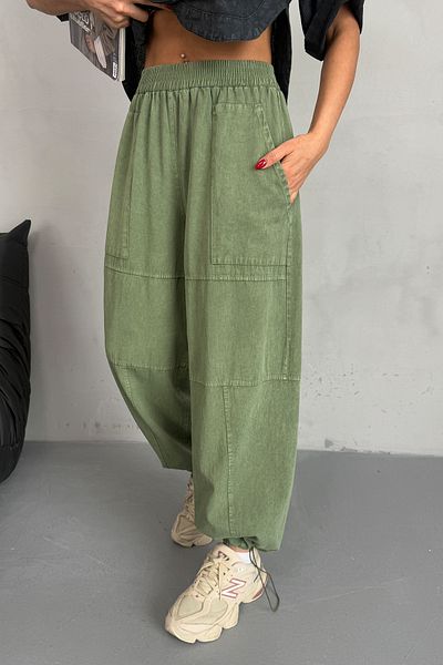 Ortaya Çık Khaki Washed Drawstring Trousers