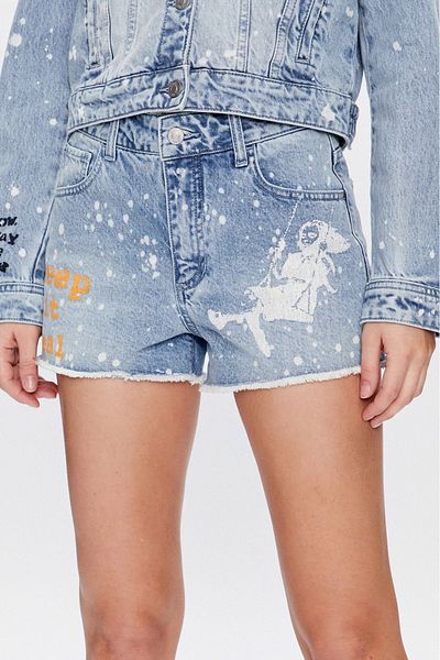 Guess Pantaloni scurti Guess Mom W3GD26 Alb/Albastru deschis 25 US