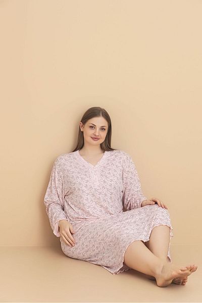 Temporium Women's Plus Size Long Sleeve Bamboo Nightgown