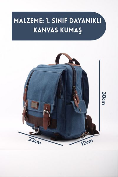 Lubros Functional Leather Detailed Canvas Backpack Large Volume, Stylish and Unisex Design