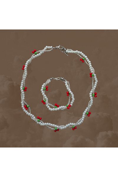 GONJUA Double Spiral Cherry Pearl Necklace and Bracelet Set
