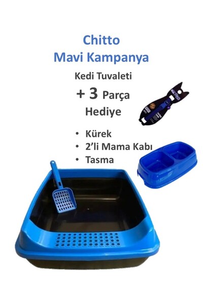 Genel Markalar Chitto Elekli Açık Kedi Tuvaleti - Mavi * Kürek Hediyeli
