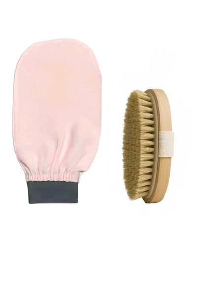 SYN AKSESUAR Set of 2 Natural Horsehair 100% Natural Bath Shower, Brush, Peeling Glove and Flush
