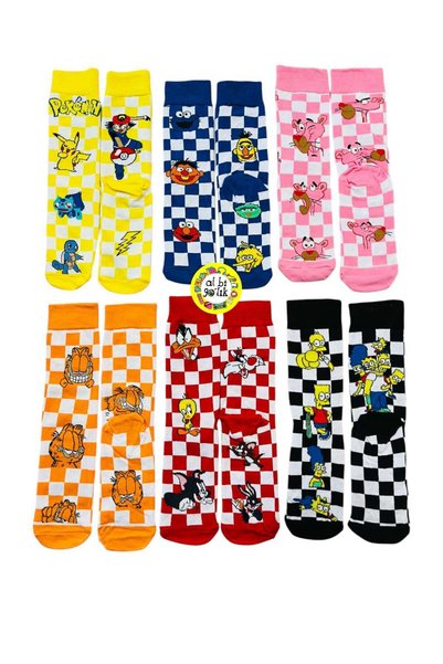 AL Bİ 90LIK Pokemon Sesame Street Pink Panther Garfield Looney Tunes Simpsons Cartoon Checkerboard Set of 6