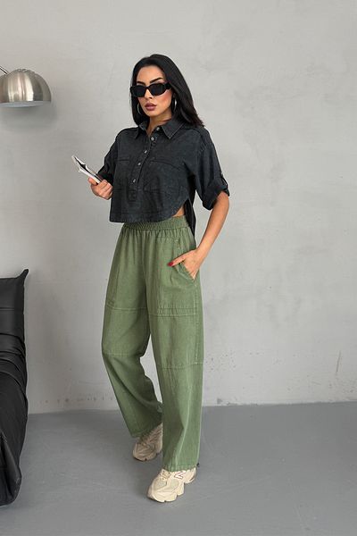 Ortaya Çık Khaki Washed Drawstring Trousers