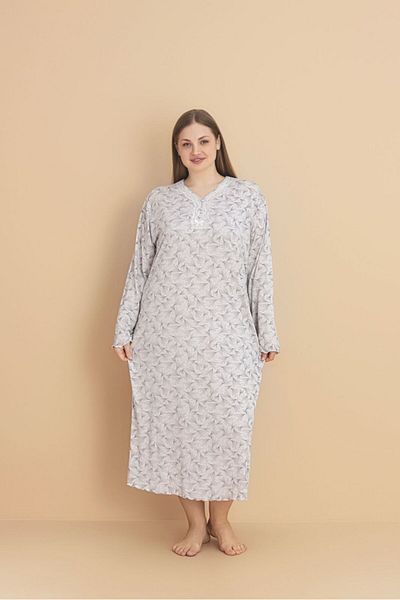 Temporium Women's Plus Size Long Sleeve Bamboo Nightgown