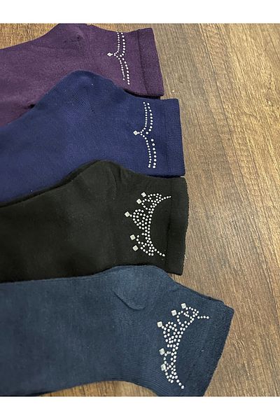 erceys Дамски стилни и качествени чорапи с щампа от камъни, 4 чифта