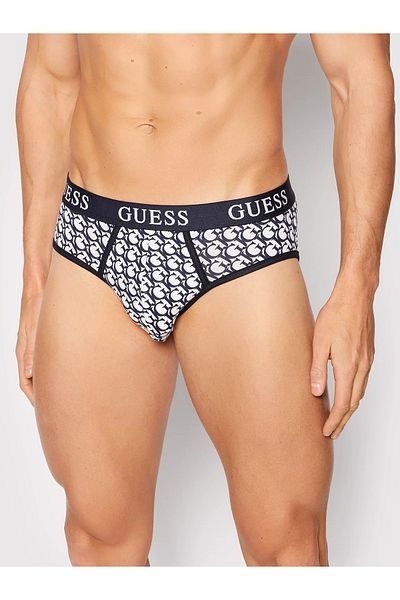 Guess Set of 3 pairs of Guess briefs with elastic logo band White/Dark navy 2XL INTL