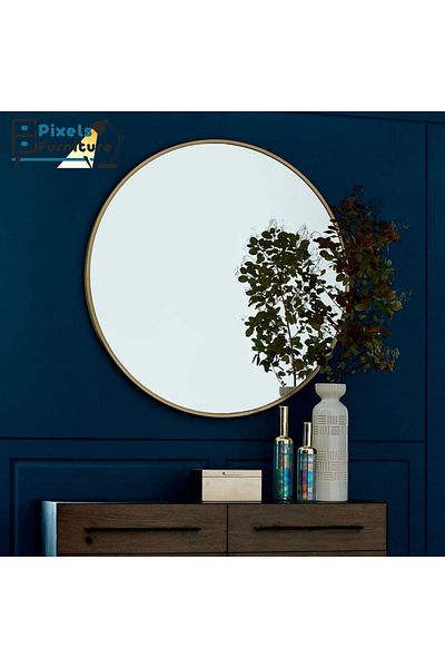 PixelsFurniture Pixel Furniture Shatterproof Round Wall Mirror with Aluminum Metal Frame for Living Room, Entryway, Vanity