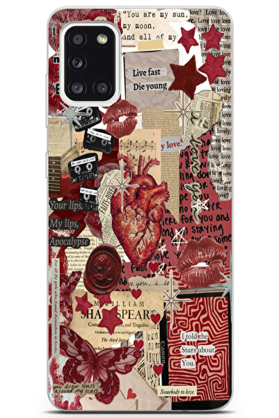 moonset Samsung Galaxy A31 Uyumlu Kolaj Tasarımlı Baskılı Şeffaf Telefon Kılıfı