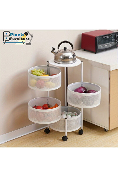 PixelsFurniture رفوف تخزين مطبخ متعدد الطبقات من بكسل الأثاث، رف فولاذي دوار،...