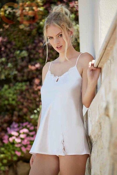 Andra Lingerie Set 2 piese Babydoll + slip brazilian din satin cu detalii din dantela Roz L INTL