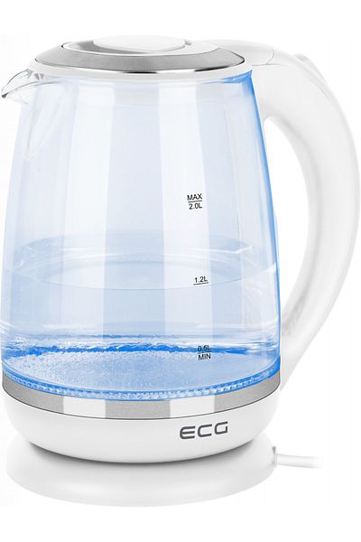 ECG Cana Electrica Fierbator Din Sticla Rk 2020 Alba, 2 L, 2200 W, Lumina Albastra De Fundal