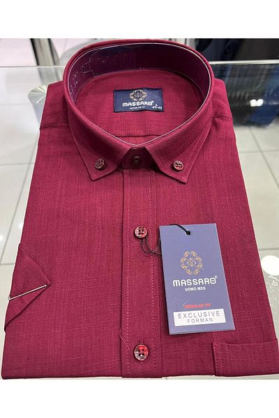 MASSARO Battal Buyuk Beden Keten Kisakol Cotton Shirt