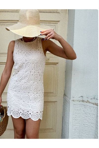 Astrea Butik Raw Linen Lace Mini Dress
