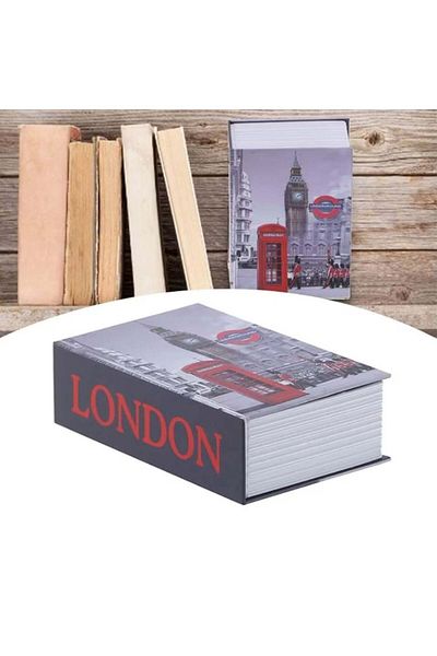 PUFO secret book-type safe with key for locking, London Vibe model, 18 x 12 cm