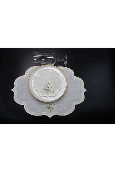 Nakışkonsept Daisy Pattern Embroidered 18 Piece American Service Set for 6 People