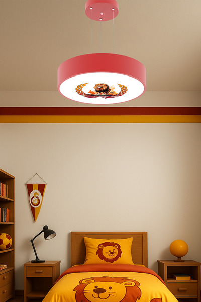 Hegza Lighting Drum 40cm Sarı Kırmızı Aslan Taraftar Ledli Modern Sarkıt Avize ( 3000K Sarı Işık )