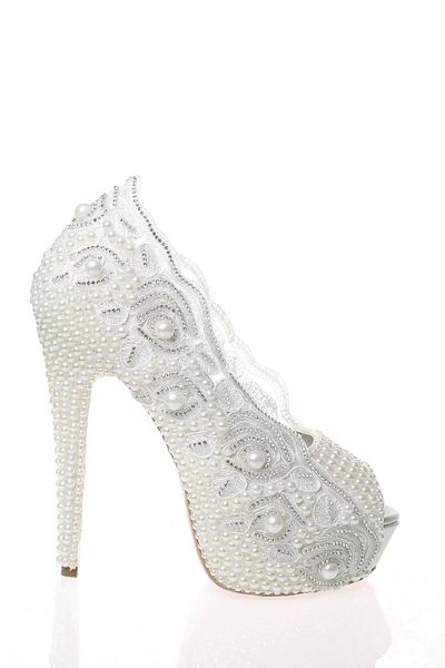 PayBuy Moda Femei Perle Albe Pietre Brodate Pantofi Mireasa Tocuri Nunta Logodna Seara Rochie Pantofi
