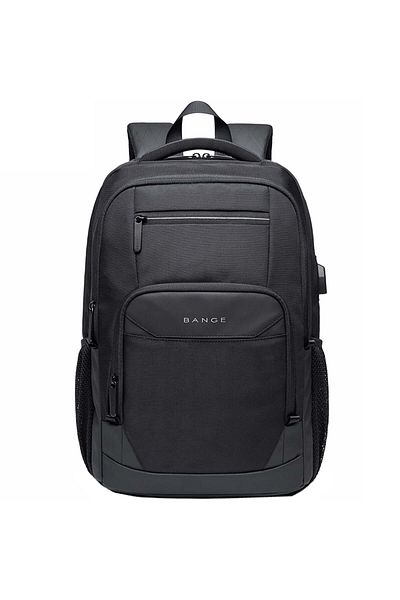 BANGE Casual backpack for men, 15.6 inch laptop compartment with USB port, BANGE Black