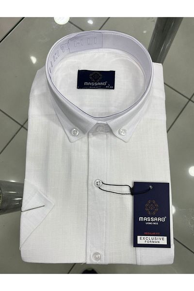 MASSARO Battal Buyuk Beden Keten Kisakol Cotton Shirt