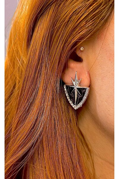 stainles steel Taş Detay Siyah Kutup Yıldızı Küpe