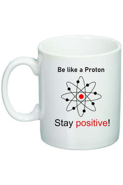 OEM Cană albă personalizată „Rămâi pozitiv!” „Proton”, INOVATIX®. 330 ml
