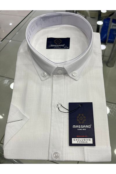 MASSARO Battal Buyuk Beden Keten Kisakol Cotton Shirt