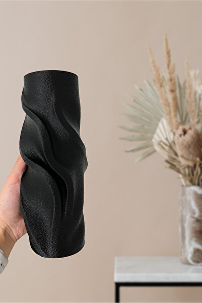 Moonart Design Luna Siyah Spiral Modern Tasarım Minimal Dekoratif Vazo