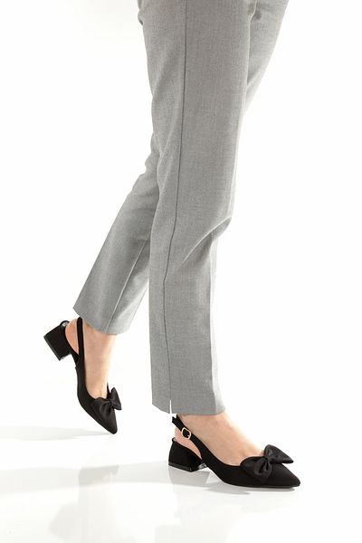 EPTC Black Satin Pointed Bow Ribbon Heeled Shoes Darkalıp 1Nobüyükalin