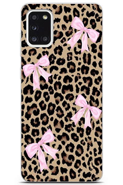 moonset Samsung Galaxy A31 Uyumlu Leopar ve Fiyonk Tasarımlı Baskılı Şeffaf T...