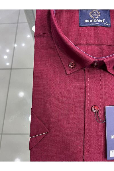 MASSARO Battal Buyuk Beden Keten Kisakol Cotton Shirt