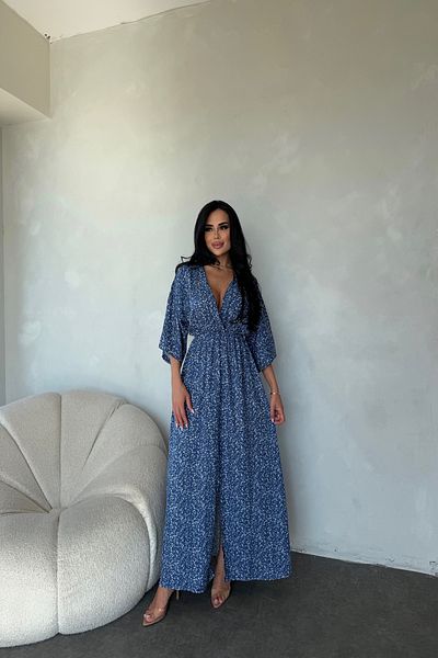 LİLA İSTANBUL Double Breasted Neckline Bat Sleeve Floral Print Viscose Fabric Slit Detail Summer Dress