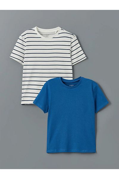 LC Waikiki Lcw Kids Ecru Crew Neck Striped Boys T-Shirt 2 Pack t t