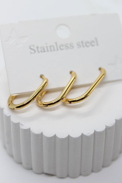stainles steel Rectangular Oval Gold Color 3-Piece Steel Hoop Earrings