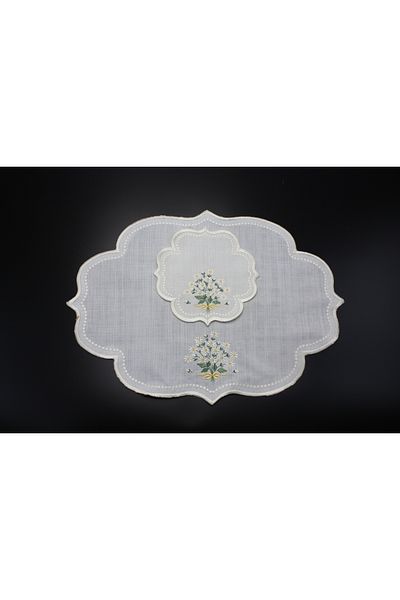 Nakışkonsept Daisy Pattern Embroidered 18 Piece American Service Set for 6 People