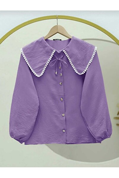 MODA VEDAT Kadın Güpürlü Yaka Kısa Gömlek 00265