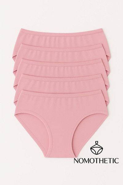 NOMOTHETIC 100% Cotton Women's Large Size Women's Bato High Waist Women's Panties Pink Color 5 Pack