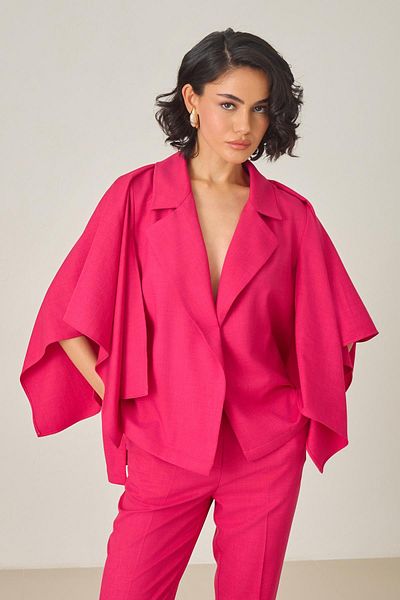 Setre Fuchsia Pocket and Sleeve Detailed Asymmetrical Collar Jacket
