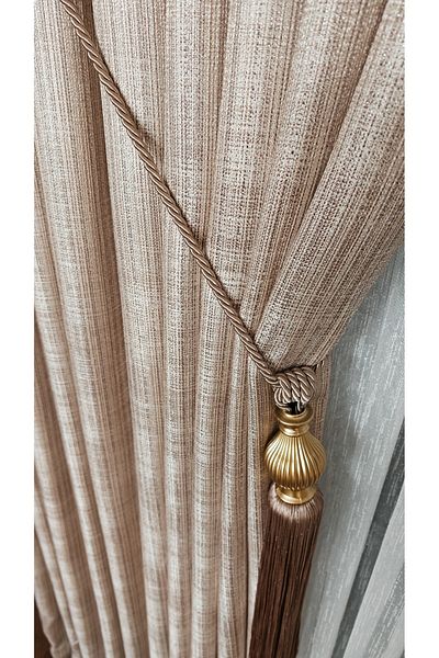 Yuka Linen Textured Gold Lurex Multicolor Cream Stone Board Background Curtain Heavy Weight Single Wing Frequently Pleated