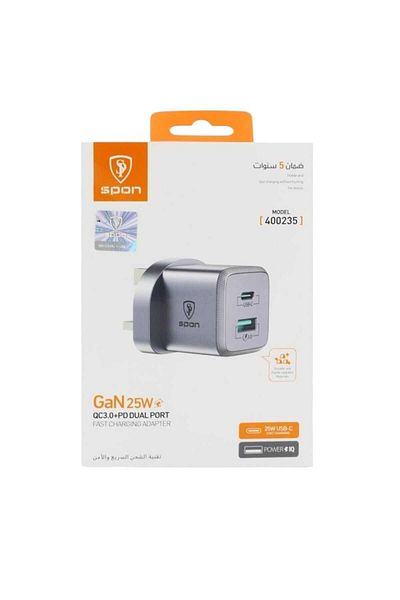 Spon 25W Fast Charging Wall Charger with USB Port and PD Port