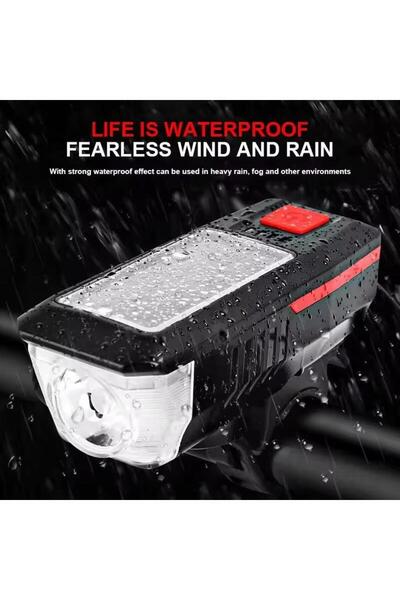 Busstier Güneş Enerjili USB Şarjlı LED Bisiklet Feneri 120dB Korna Su Geçirmez Ön Far Işığı