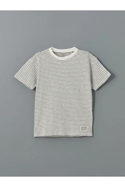 LC Waikiki Lcw Kids Ecru Crew Neck Striped Combed Cotton Boys T-Shirt t t
