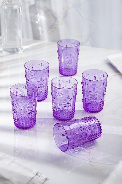 ARDA DİZAYN Acrylic Purple 6-Piece Short Cup & Water Soft Drink Coffee Side Cup 400 ml (Not Glass)